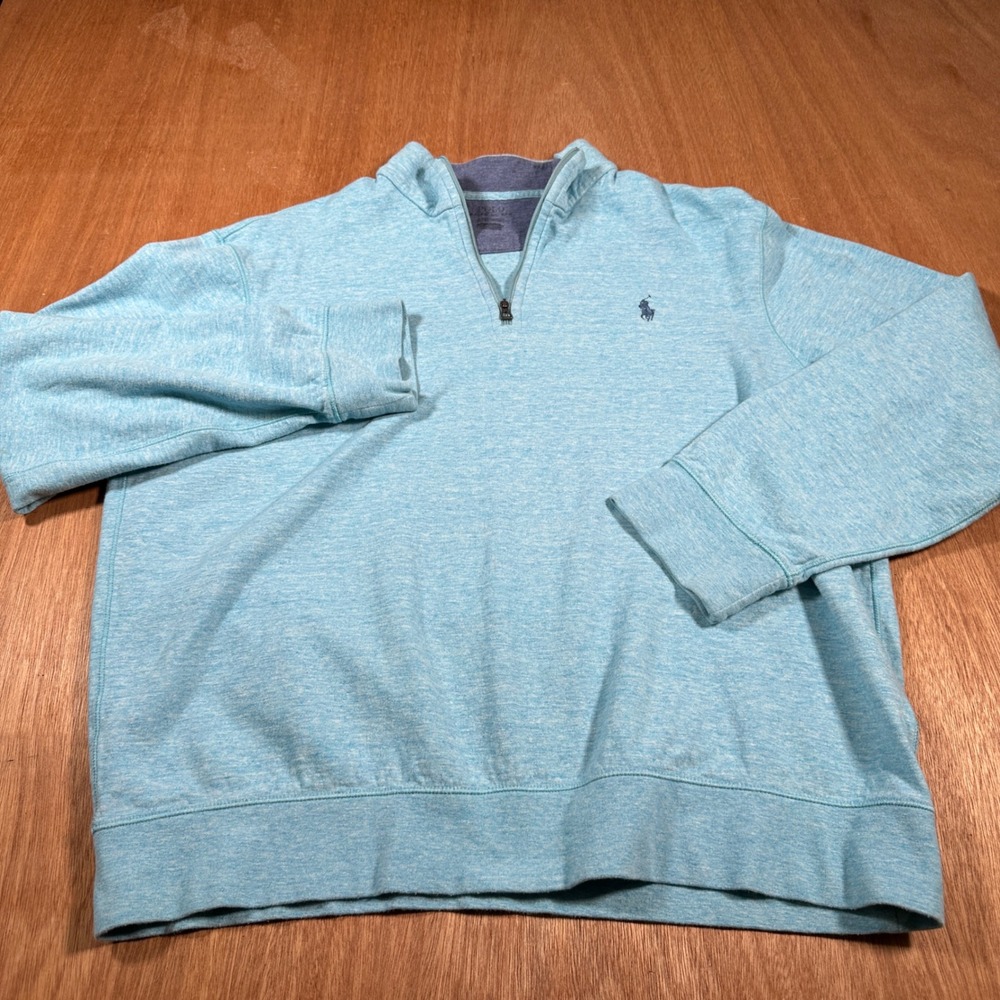 Polo Ralph Lauren Quarter Zip Pullover Mens Large Teal Blue Heather Cotton Blend